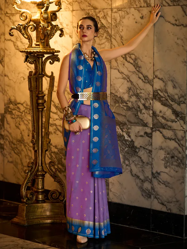 Lilac purple banarasi silk saree with zari weaving