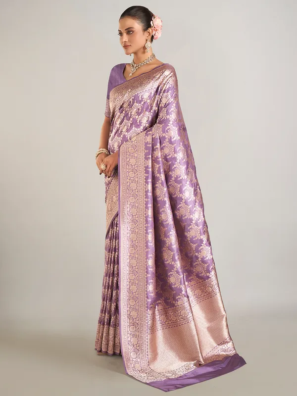 Lilac purple banarasi silk wedding wear saree