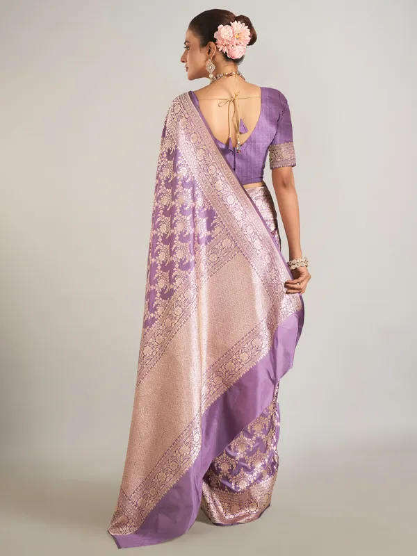 Lilac purple banarasi silk wedding wear saree