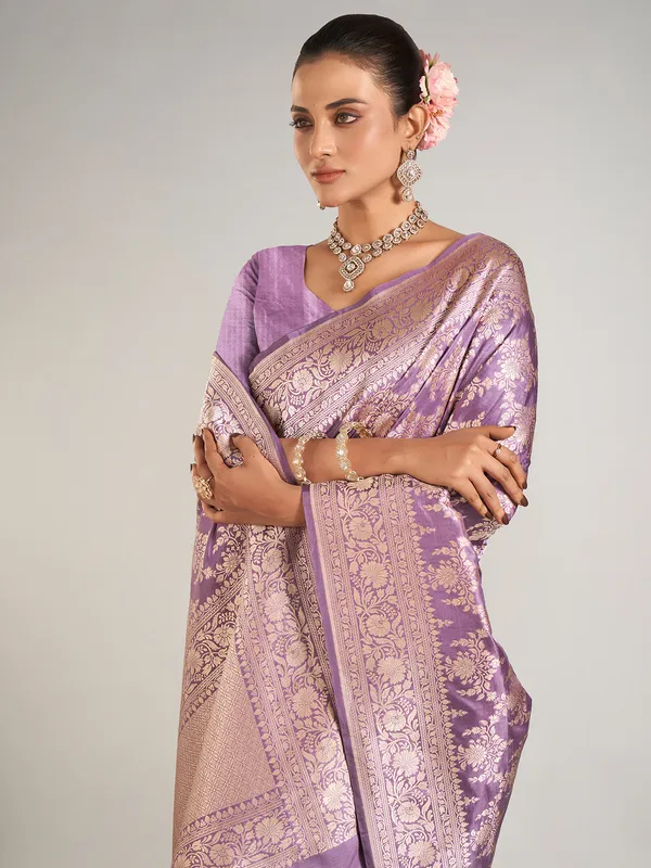 Lilac purple banarasi silk wedding wear saree