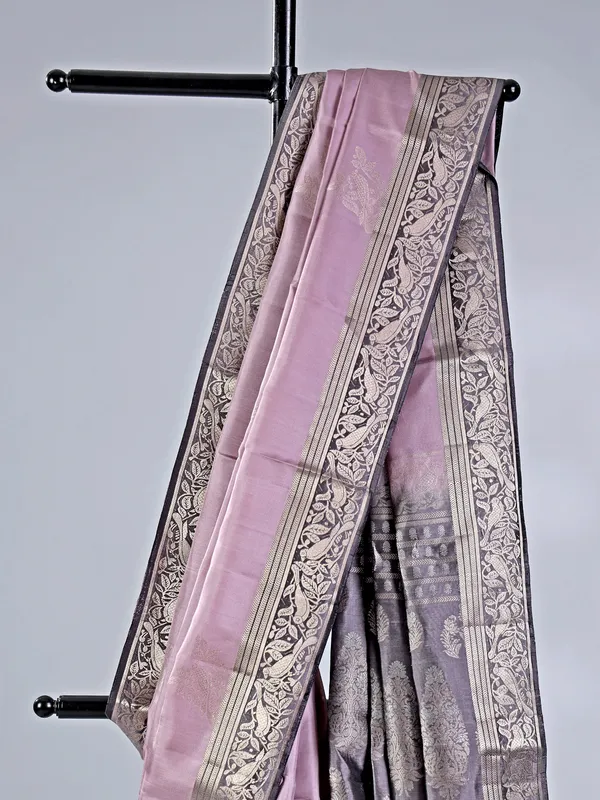 Lilac purple banglori silk saree with fine zari accents