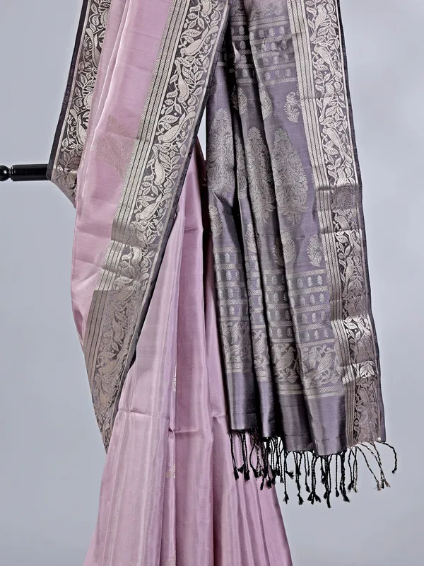 Lilac purple banglori silk saree with fine zari accents