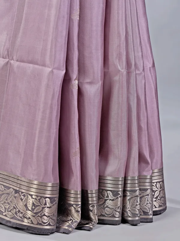 Lilac purple banglori silk saree with fine zari accents