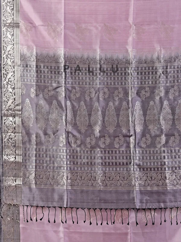 Lilac purple banglori silk saree with fine zari accents