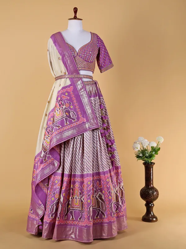 Lilac purple chaniya choli with a dupatta