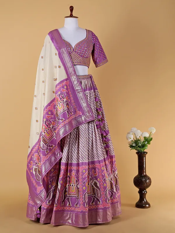 Lilac purple chaniya choli with a dupatta