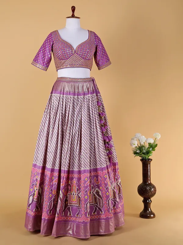 Lilac purple chaniya choli with a dupatta