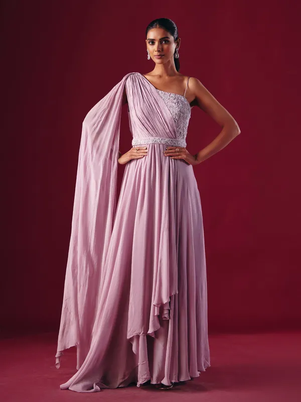 Lilac purple chiffon designer party wear gown