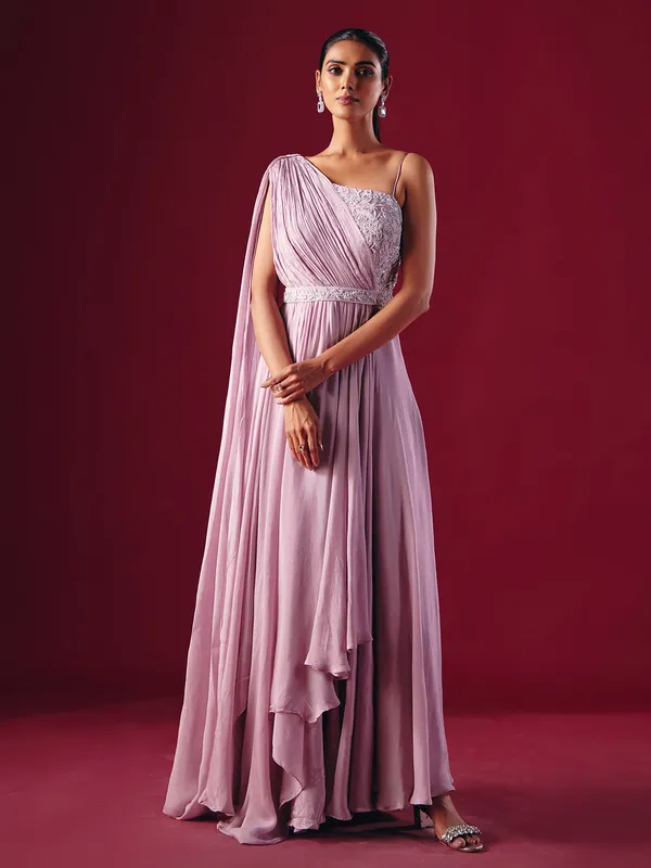 Lilac purple chiffon designer party wear gown