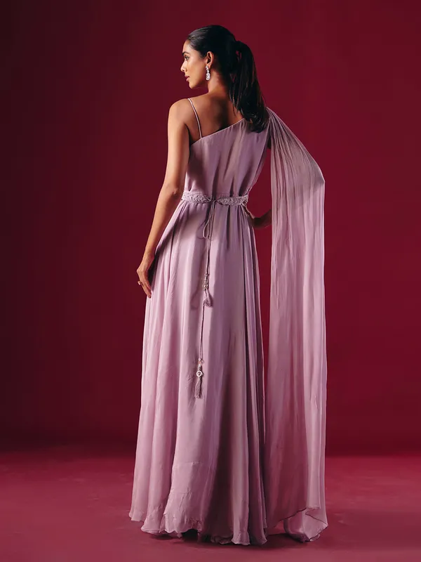 Lilac purple chiffon designer party wear gown