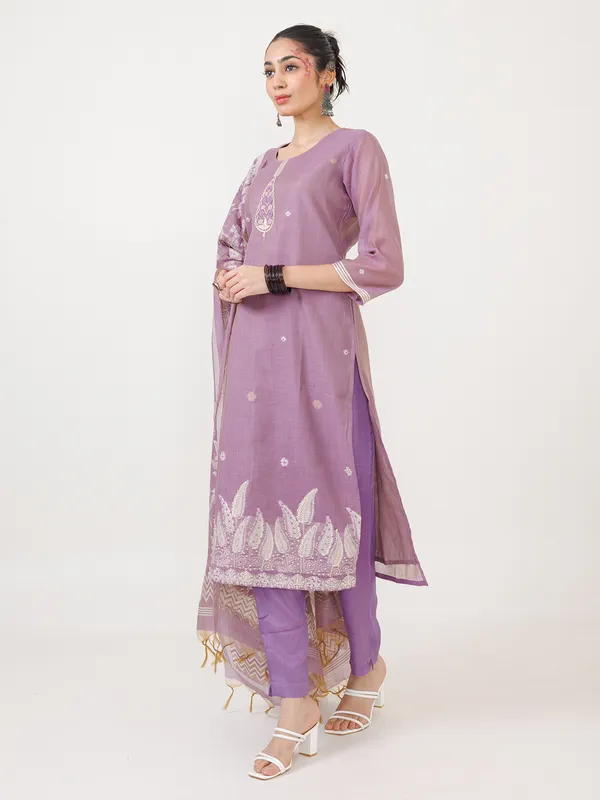Lilac purple cotton kurti set for women