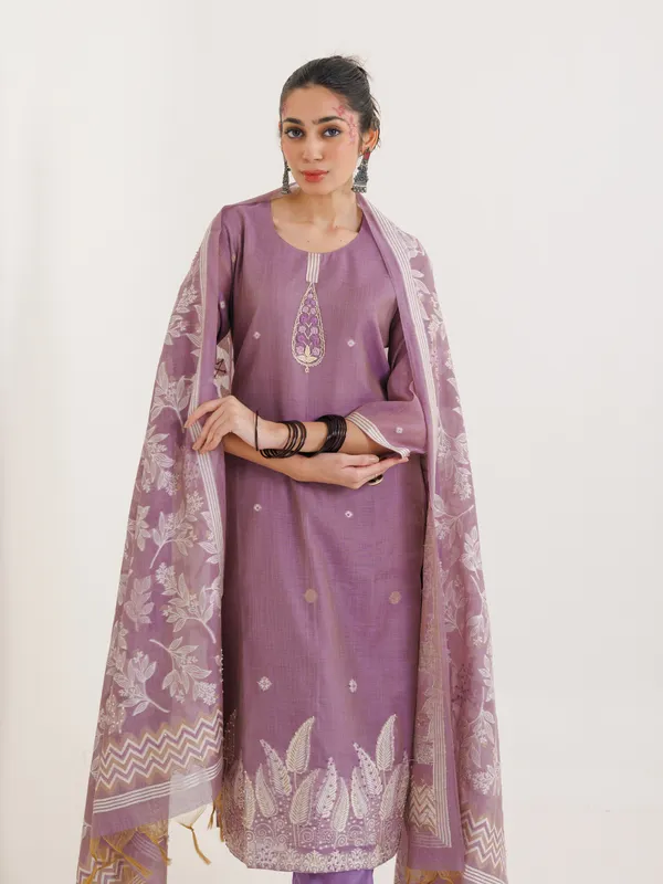 Lilac purple cotton kurti set for women