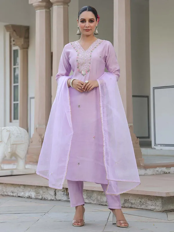 Lilac purple cotton kurti set with dupatta