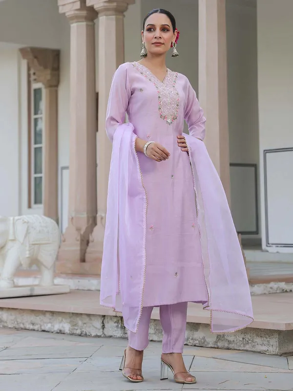 Lilac purple cotton kurti set with dupatta