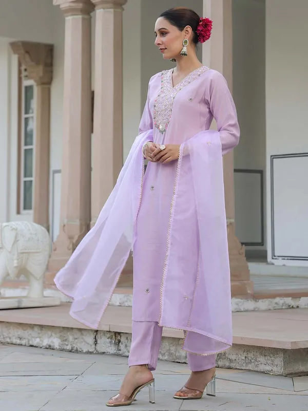 Lilac purple cotton kurti set with dupatta