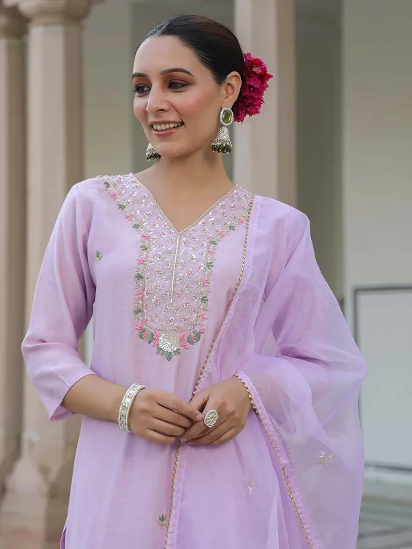 Lilac purple cotton kurti set with dupatta