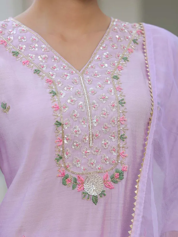 Lilac purple cotton kurti set with dupatta