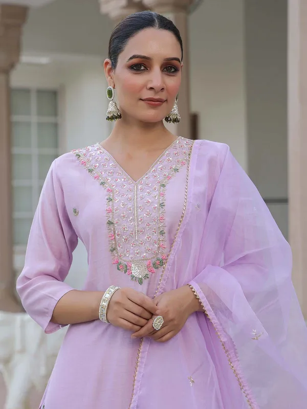 Lilac purple cotton kurti set with dupatta