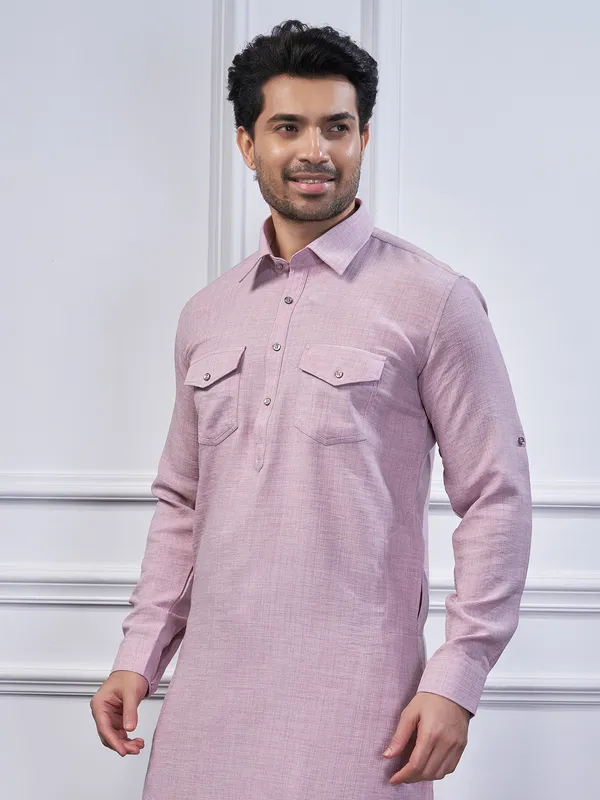 Lilac purple cotton plain pathani kurta suit