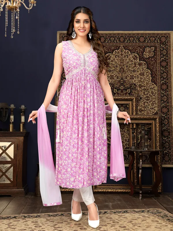 Lilac purple cotton salwar suit