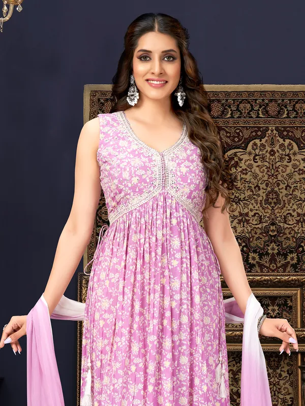 Lilac purple cotton salwar suit