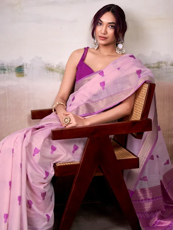 Lilac purple cotton saree with bold motifs