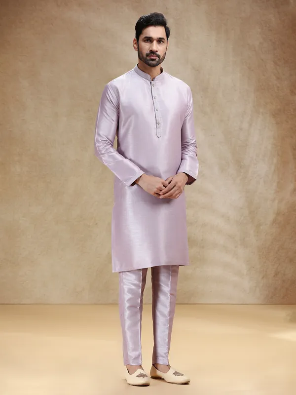 Lilac purple cotton silk kurta pajama for men