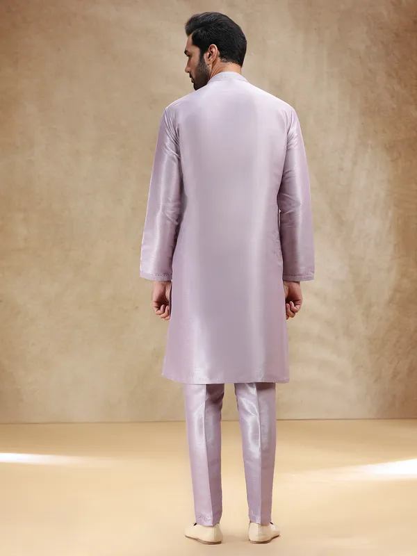 Lilac purple cotton silk kurta pajama for men