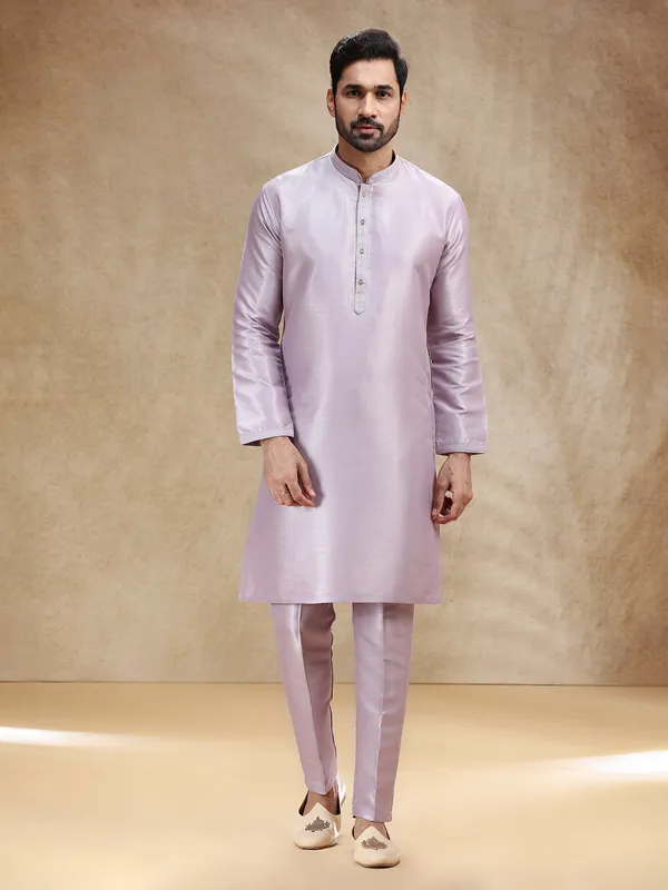 Lilac purple cotton silk kurta pajama for men