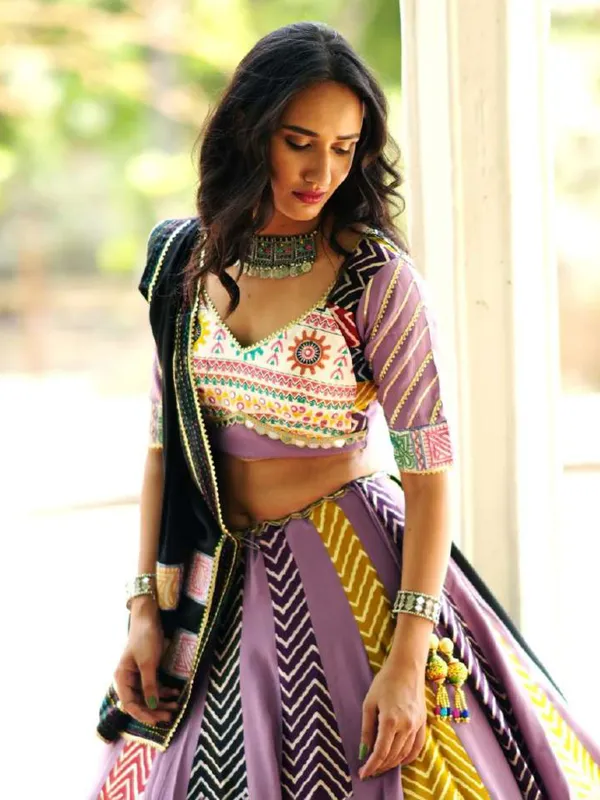 Lilac purple cotton silk printed chaniya choli