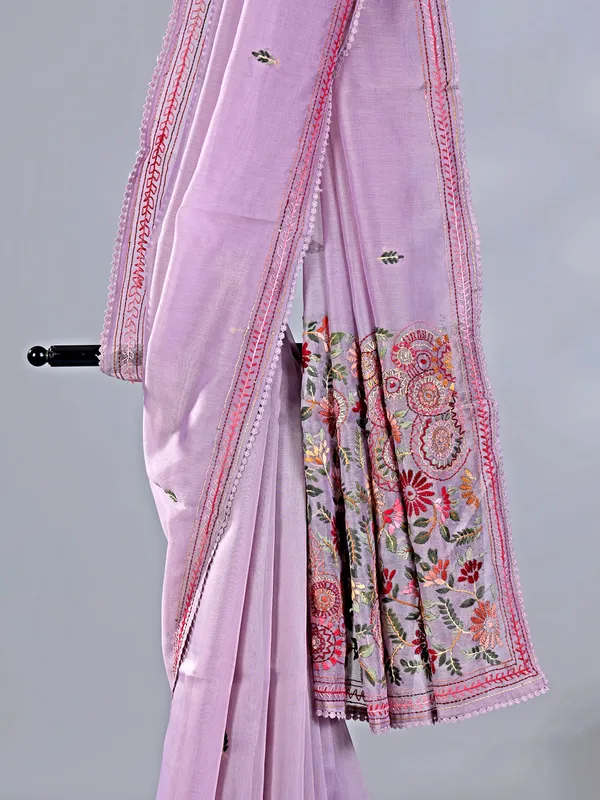 Lilac purple cotton silk saree for festivals