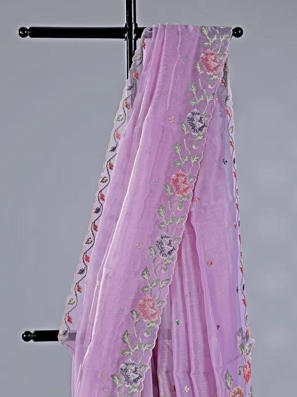 Lilac purple cotton silk saree with thread work