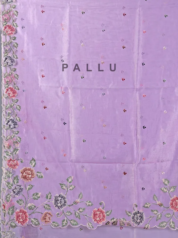 Lilac purple cotton silk saree with thread work