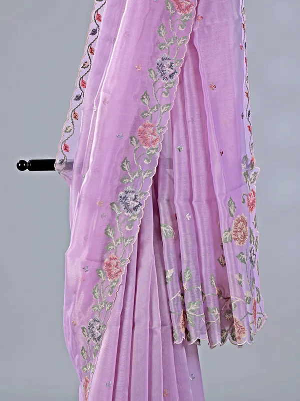 Lilac purple cotton silk saree with thread work