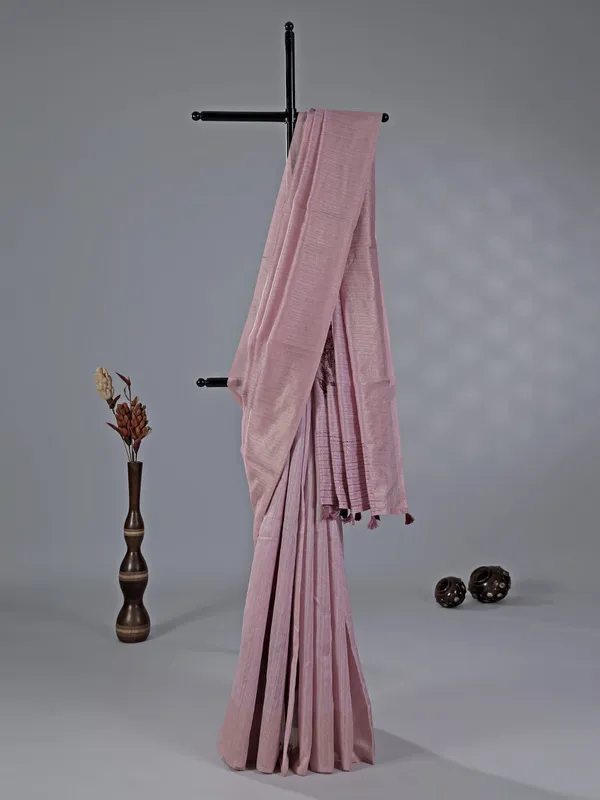 Lilac purple cotton thread worked silk saree
