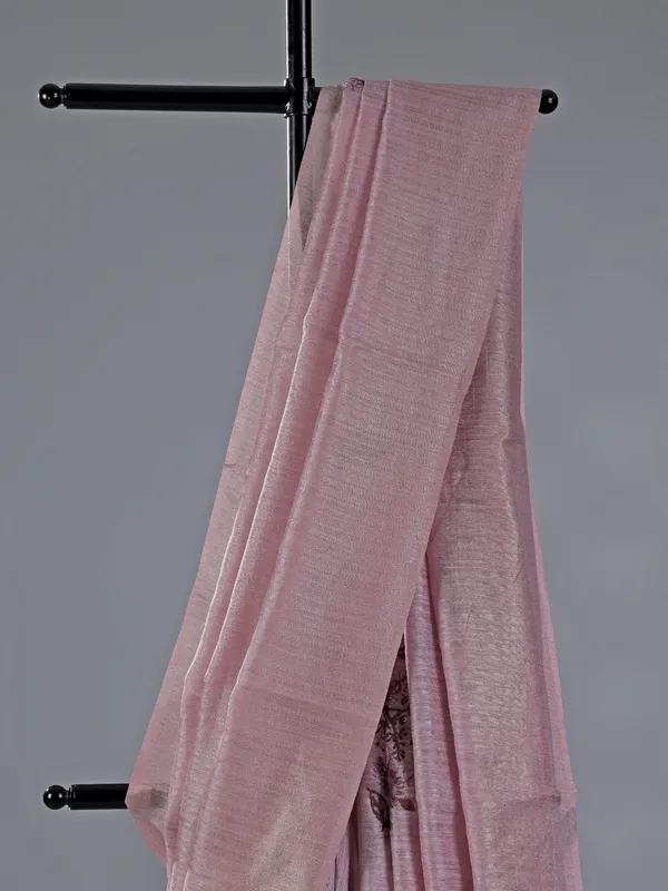 Lilac purple cotton thread worked silk saree