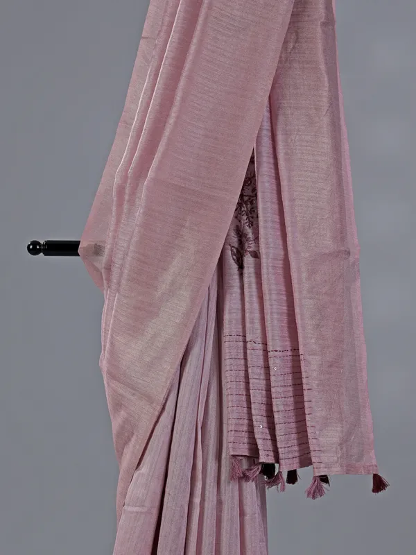 Lilac purple cotton thread worked silk saree