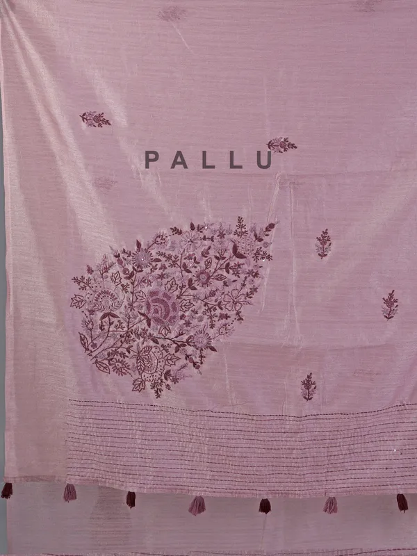 Lilac purple cotton thread worked silk saree