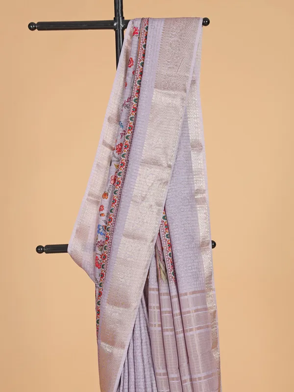Lilac purple dola silk zari weaving saree for women