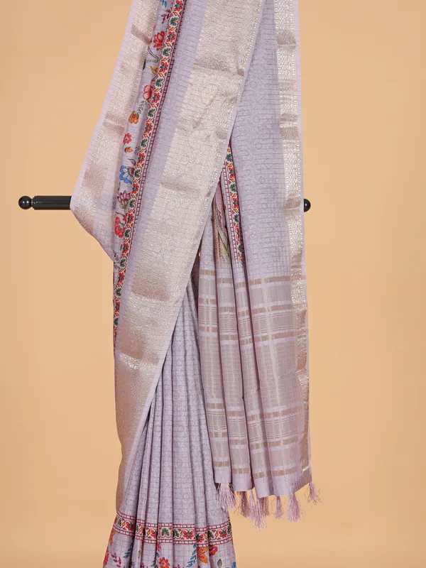 Lilac purple dola silk zari weaving saree for women