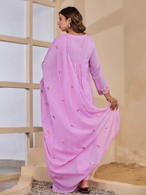 Lilac purple embroidered kurti set