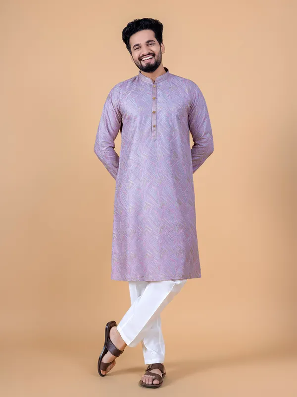 Lilac purple embroidery kurta suit