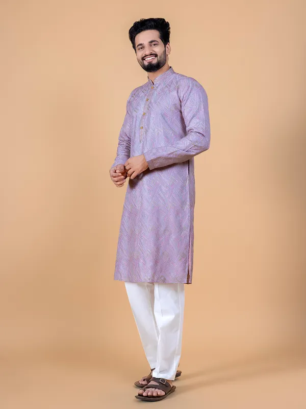 Lilac purple embroidery kurta suit