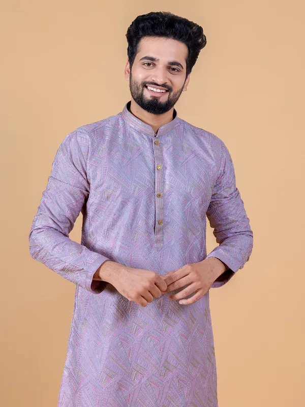 Lilac purple embroidery kurta suit