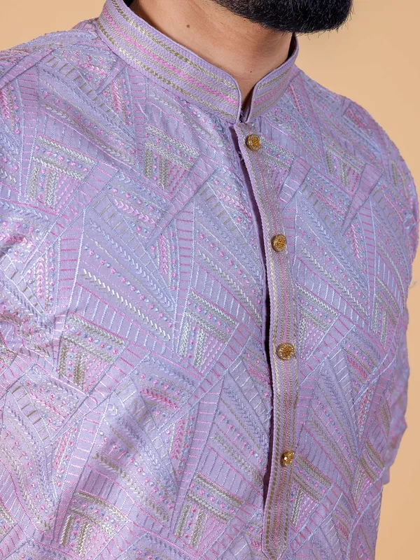 Lilac purple embroidery kurta suit