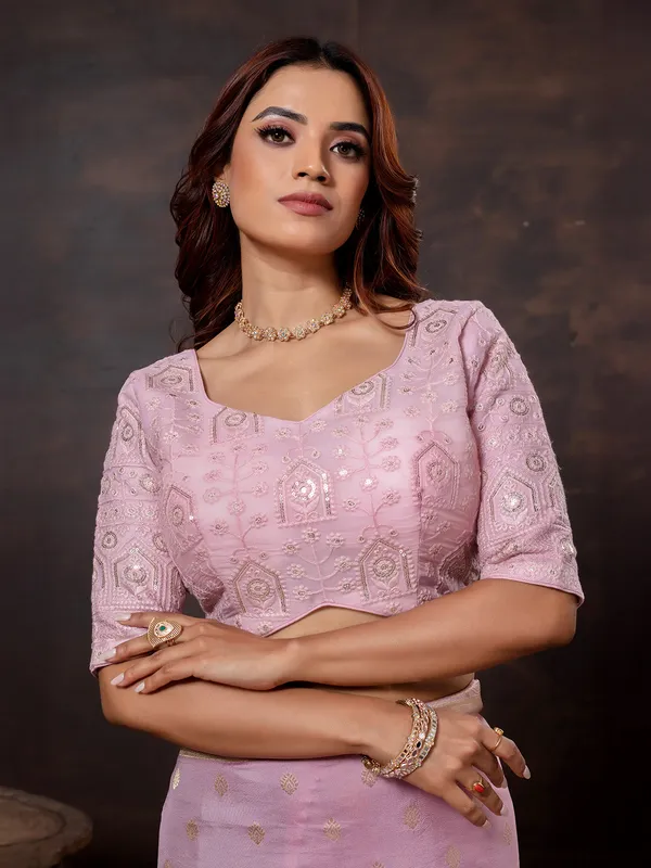 Lilac purple festive wear dola silk saree