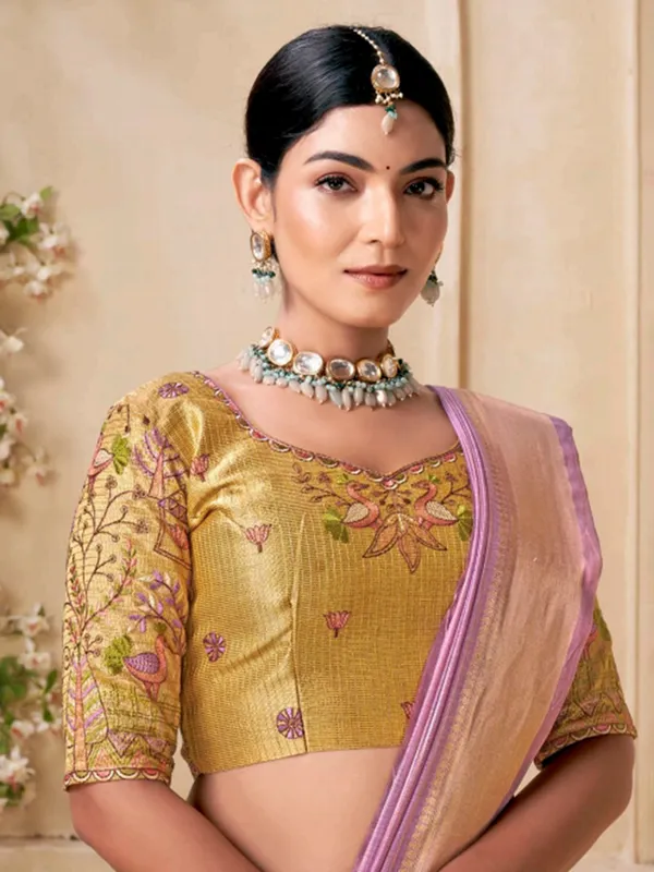 Lilac purple festive wear saree in viscose