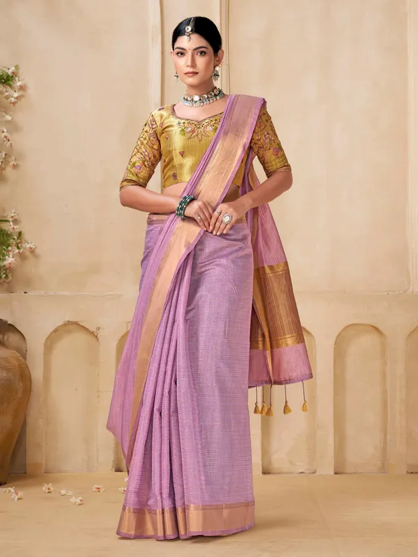 Lilac purple festive wear saree in viscose