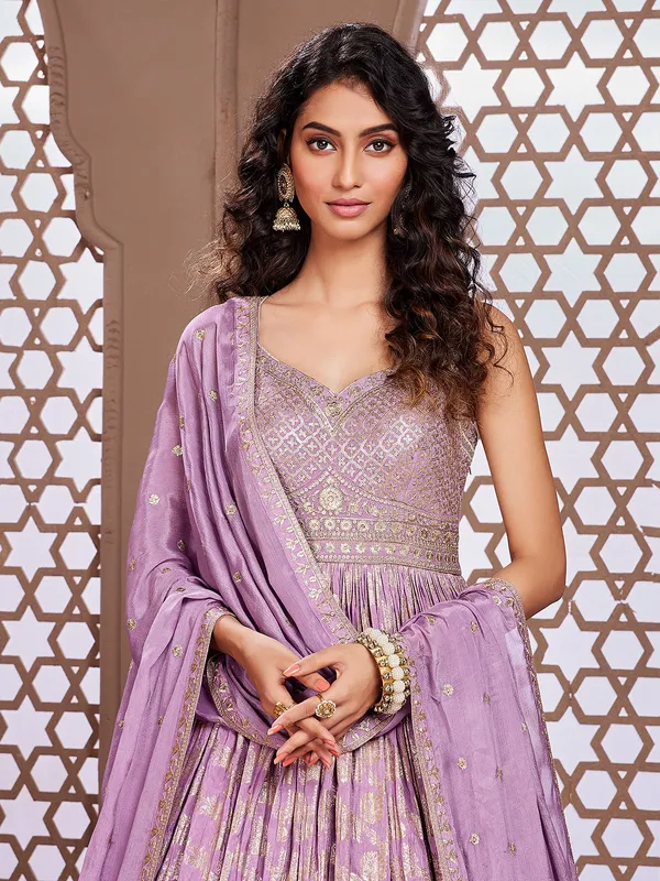 Lilac purple floor length style anarkali suit