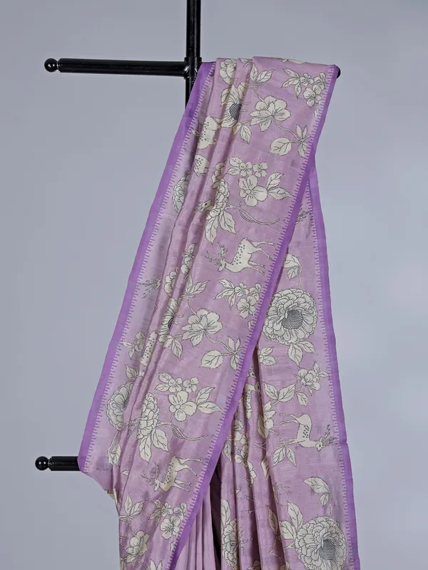 Lilac purple floral art silk saree with resham detailing